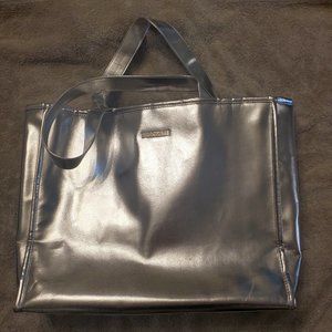EUC Clinique Silver Tote Bag with Hot Pink Liner